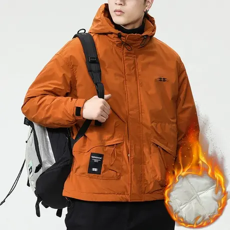 加棉保暖冬季男生长袖防风连帽冲锋衣秋冬款美式户外工装夹克上衣商品大图