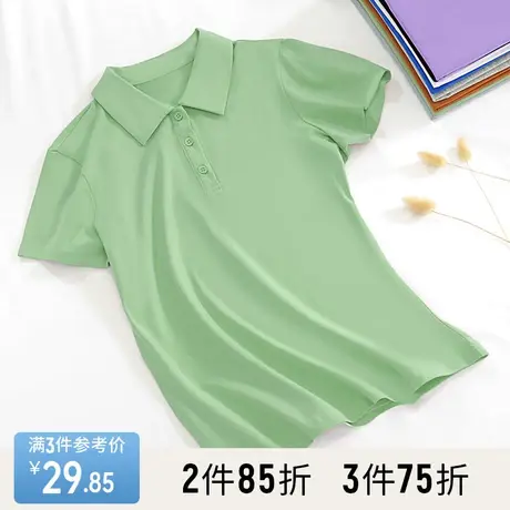 艾路丝婷纯色短袖T恤女2023夏装新款休闲宽松通勤POLO领初夏上衣商品大图