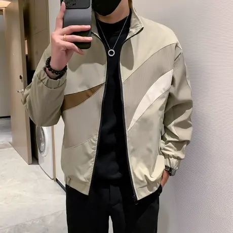 撞色拼接工装外套男春秋季美式潮牌立领百搭休闲夹克男装小众上衣商品大图