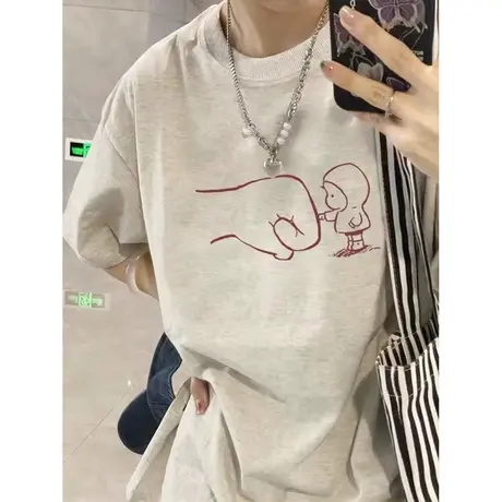 早春夏装2024新款短袖T恤女宽松百搭BF慵懒风纯棉半袖上衣服ins潮商品大图