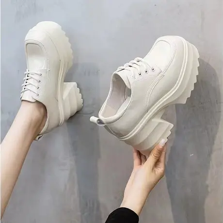 英伦风粗跟乐福鞋女款系带圆头黑色小皮鞋单鞋2024春秋新款女鞋子图片