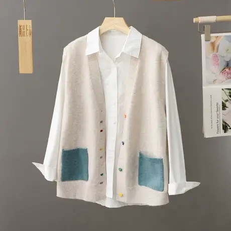 学院风针织背心开衫女春秋2024年新款日系慵懒风毛衣v领马甲叠穿商品大图