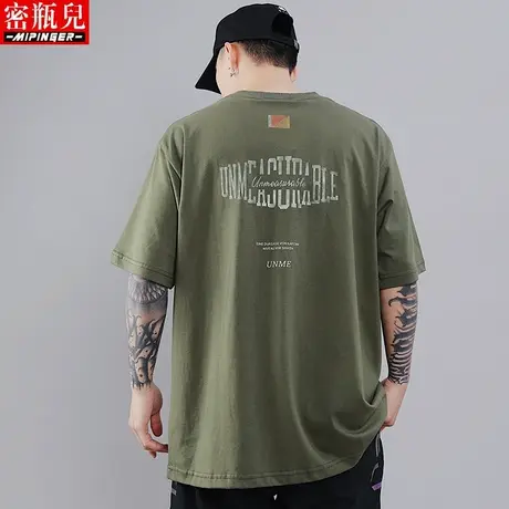 密瓶儿纯棉T恤男宽松夏季男装休闲衣服加肥加大胖子大码短袖男潮商品大图