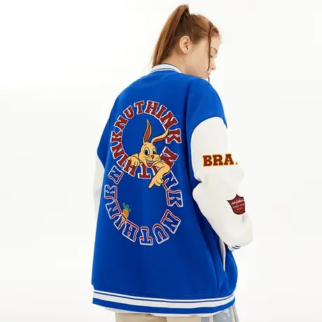 Nuthink美式高街可爱风兔子棒球服夹克男大码克莱因蓝情侣装外套商品大图