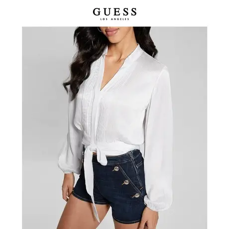 GUESS女士法式正肩甜辣风纯白系带衬衫-W4GH51WFNQ0商品大图