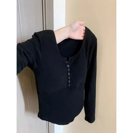 小众别致设计感长袖T恤女春季韩版洋气百搭修身打底衫内搭上衣潮商品大图