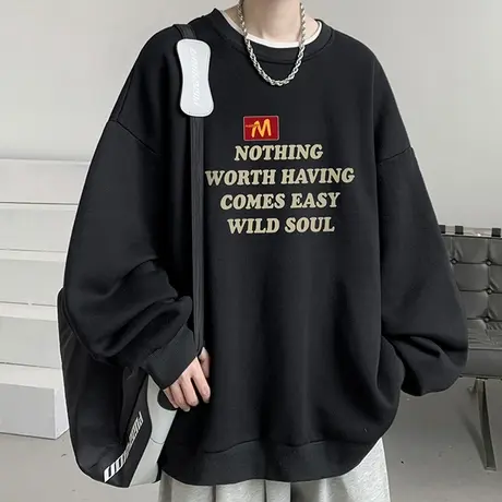 字母印花卫衣男春秋款慵懒风长袖t恤男潮牌外套青少年港风打底衫T商品大图