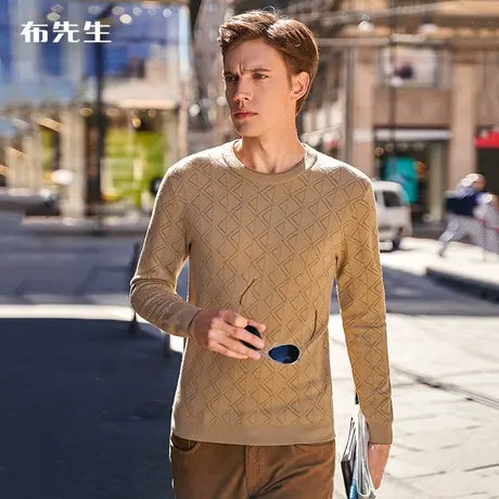 MrBu布先生新款圆领羊毛衫 商务毛衣印花长袖T恤男 BT10727商品大图