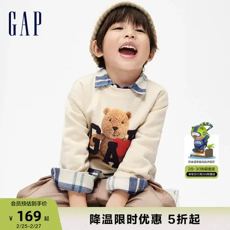 【断码优惠】Gap男女幼童春LOGO碳素软磨抓绒卫衣儿童上衣837031商品大图
