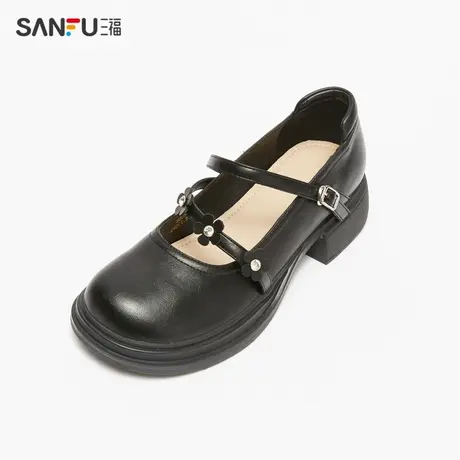 直播秒杀三福小皮鞋女2023复古少女学院风时尚花朵浅口百搭淑女单商品大图