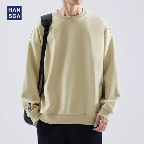 hansca重磅卫衣男款秋季美式复古潮牌纯色宽松大码落肩袖休闲外套商品大图