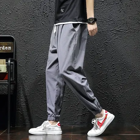 裤子男夏季休闲9分裤男韩版潮流工装束脚裤宽松哈伦裤薄款九分裤商品大图