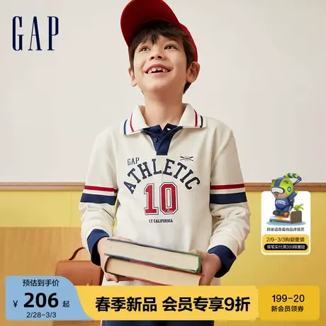 Gap男童2024春季新款logo数字撞色条polo衫儿童装长袖T恤890483商品大图