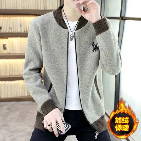 外套男士加绒加厚保暖冬装上衣针织雪尼尔夹克潮牌2022新款一体绒商品大图