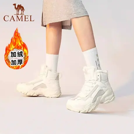 骆驼2023新款冬季雪地靴加绒加厚保暖棉鞋女款厚底短靴高帮小白鞋商品大图