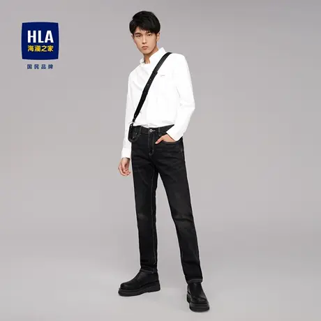 HLA/海澜之家亲肤长袖休闲衬衫洗水工艺制扣领棉质衬衣男图片