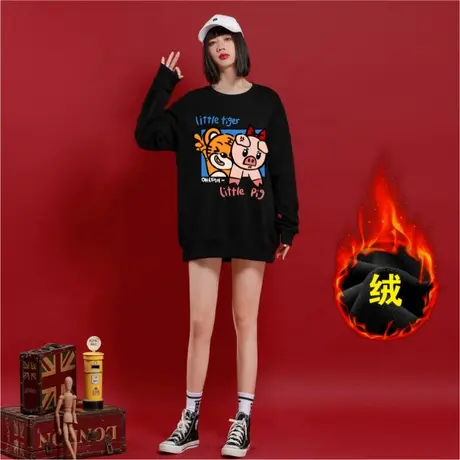潮牌网红卫衣女加绒中长款2023年新款本命年冬季保暖宽松长袖上衣商品大图