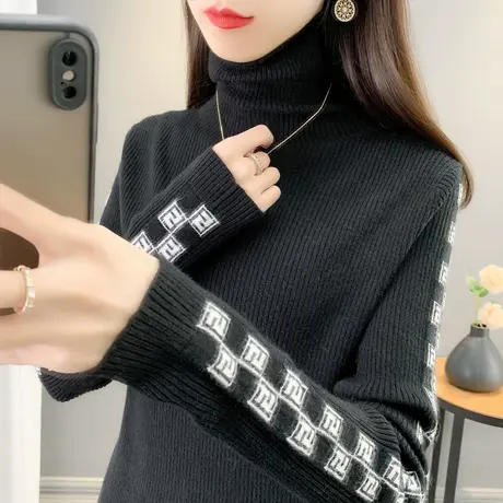 高领毛衣女打底衫2023秋冬新款套头内搭上衣堆堆领长袖外搭针织衫商品大图