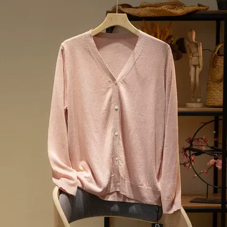 享永子天丝亚麻针织开衫女文艺复古薄外搭休闲百搭丝麻上衣2023秋商品大图