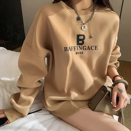 加绒卫衣女2023年春秋冬新款美式复古oversize慵懒风高街潮牌上衣商品大图
