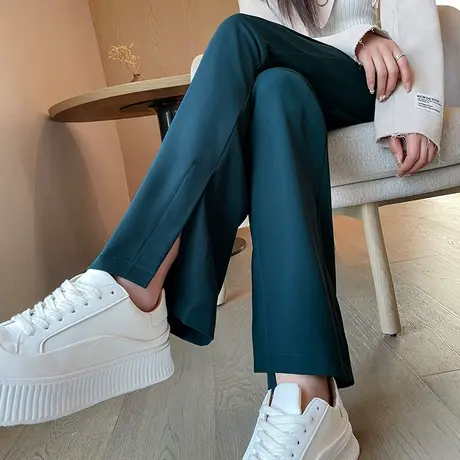 开叉西装阔腿裤女2023年春季新款高腰垂感直筒宽松显瘦休闲拖地裤商品大图