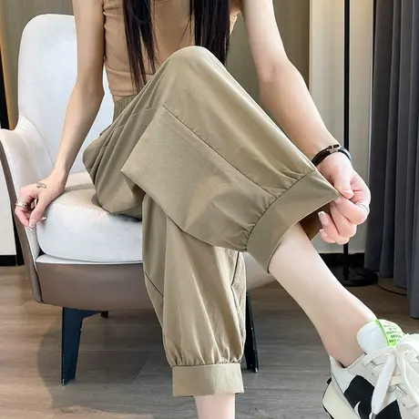 九分哈伦裤女春秋新款高腰显瘦小个子休闲盘扣冰丝萝卜灯笼束脚裤商品大图