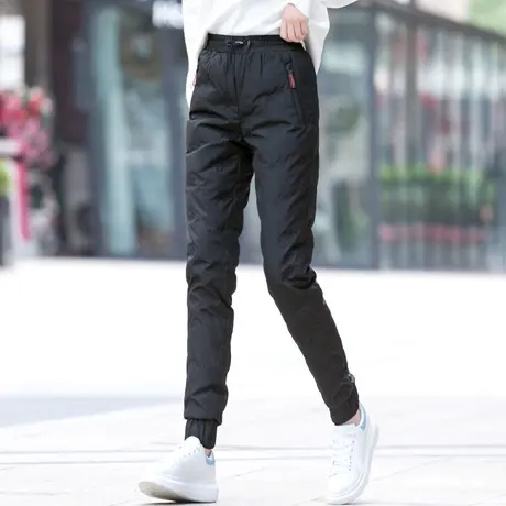 轻薄高腰羽绒裤女外穿时尚宽松冬季裤子女加绒加厚白鸭绒保暖棉裤图片