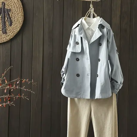 枫谜2020年秋装新款韩版中长款风衣女休闲百搭宽松双排扣外套大衣图片