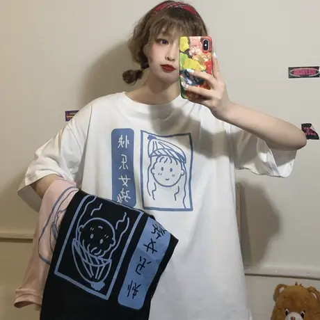 网红港风短袖t恤女2020宽松韩版学生原宿风ins超火chic上衣服夏潮商品大图