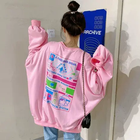 waitmore卫衣女中长款秋冬韩版潮宽松加绒加厚百搭ins超火cec外套商品大图