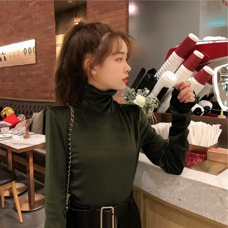 秋冬高领内搭加厚金丝绒保暖百搭洋气长袖上衣服德绒加绒打底衫女商品大图