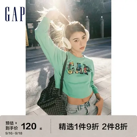 【明星同款】Gap女装秋季花卉LOGO短款辣妹法式圈织卫衣591048图片