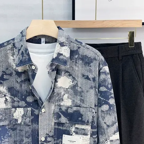 秋季美式复古迷彩长袖工装衬衫男宽松潮牌ins休闲衬衣外套潮春秋商品大图