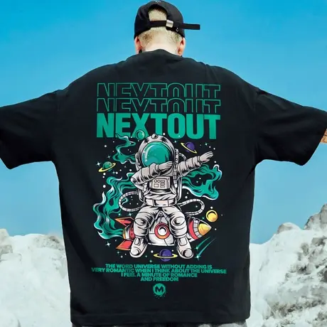 国潮嘻哈潮牌宇航员nasa印花短袖t恤男潮流宽松大码半袖体恤夏装图片