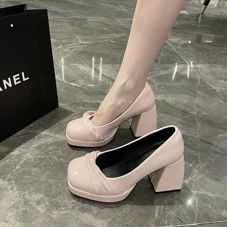 玛丽珍鞋女2023夏新款一脚蹬法式高级小皮鞋复古粗跟高跟鞋小个子商品大图