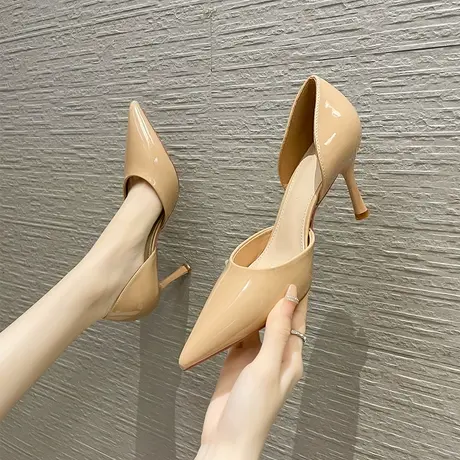 高跟鞋女细跟2023夏季新款性感少女中空凉鞋漆皮百搭浅口职业单鞋图片