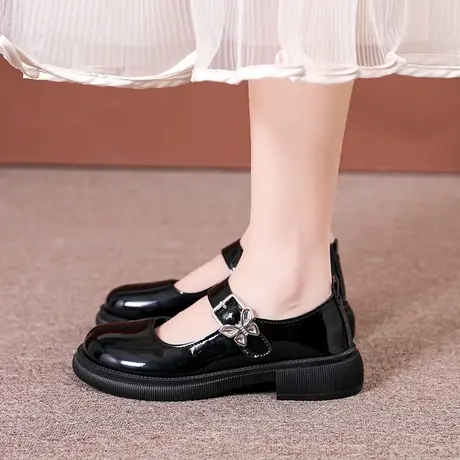 夏季白色小皮鞋甜酷女jk小众厚底百搭复古英伦风法式平底玛丽珍鞋商品大图