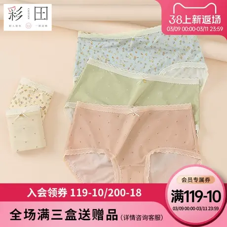 彩田夏季印花冰丝新款中腰蕾丝边透气茶多酚抗菌裆可爱少女三角裤商品大图
