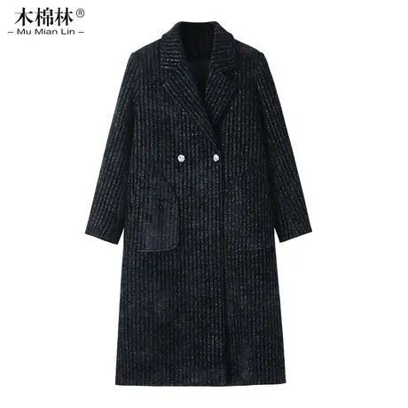 大码女装春秋新款加厚保暖时尚休闲外套胖mm宽松中长款黑色厚大衣图片