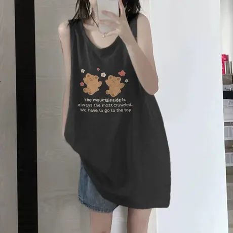 纯棉吊带坎肩背心无袖t恤女夏季设计感小众外穿宽松港风挂脖上衣图片