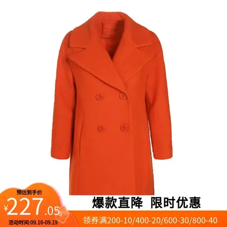 【艾格】2023春季新款毛呢大衣女纯色翻领双排扣中长毛呢外套图片