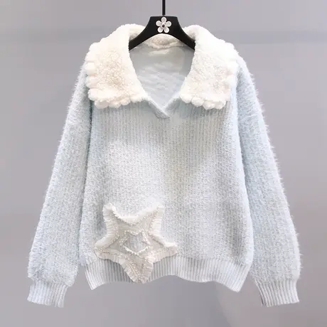 娃娃领套头毛衣女秋冬2023新款宽松学院风软糯洋气减龄打底针织衫图片