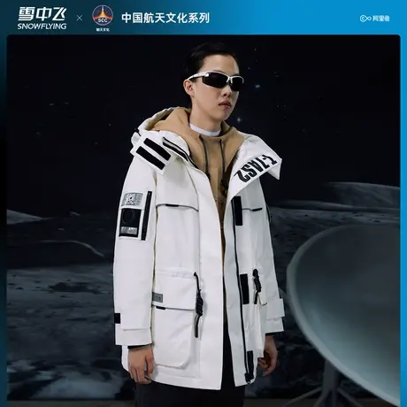 雪中飞2023秋冬新款工装潮酷女士中长款连帽羽绒服外套潮商品大图