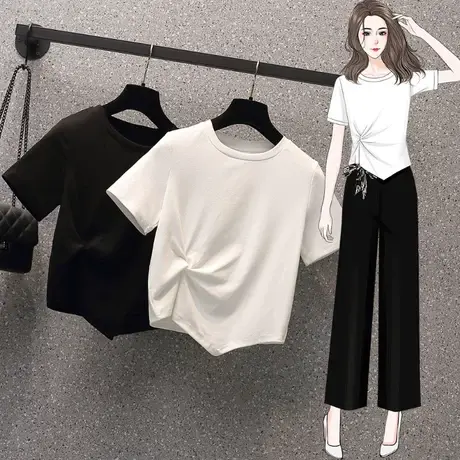 夏季高腰甜美独特别致短袖t恤设计感小众短款正肩不规则上衣女装图片