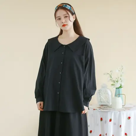 胖妹妹秋2023新品复古减龄宽松长袖衬衫大码微胖棉质韩版显瘦衬衣商品大图