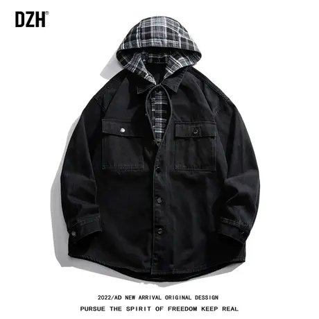 男士牛仔衣假两件外套男春秋潮牌衣服2023新款痞帅高级感男装夹克图片