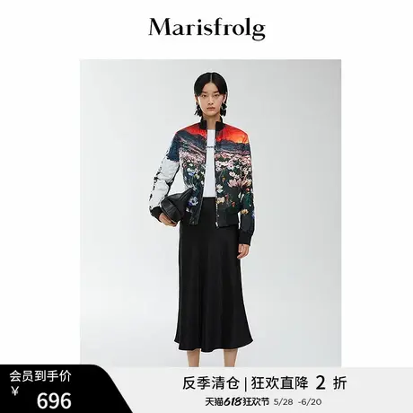 【会员秒杀】玛丝菲尔春季新款白鹅绒时尚艺术花稿羽绒外套图片