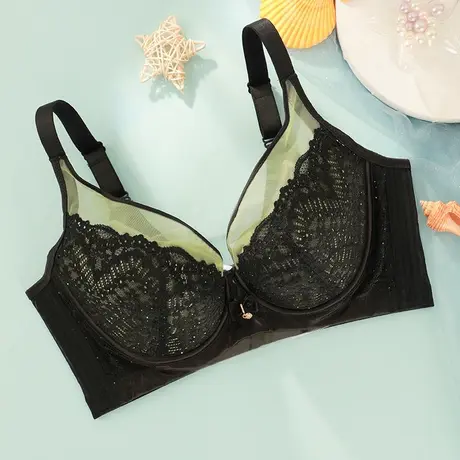 奥维丝丽内衣女大胸显小软钢圈上托收副乳薄棉调整型蕾丝美背文胸商品大图