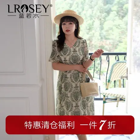 蓝若水大码女装度假风V领雪纺碎花裙胖mm夏新品收腰显瘦a字连衣裙图片