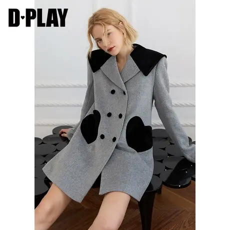 DPLAY德帕拉秋爱心口袋外套海军领休闲单面呢大衣商品大图